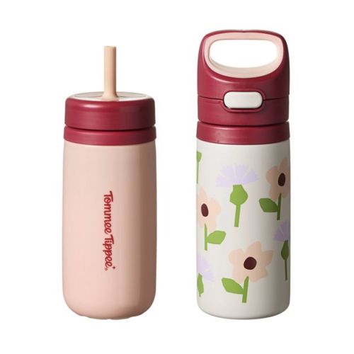 Tommee Tippee 12 fl oz Stainless Steel On the Go Cup and PP Insulated Straw Tumbler Cup Water Bottles - 2pk - Pink and Flowers