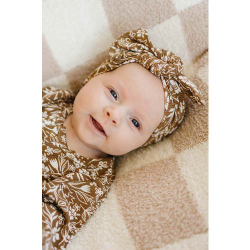 Brown Floral Ribbed Head Wrap | Bamboo