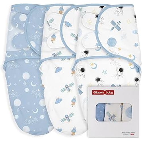GLLQUEN BABY Swaddles for Babies Boys and Girls - Newborn Swaddle Sack 3 Pack, Baby Swaddle 0-3 Months, Soft Sleep Sack, Blanket Wrap, Space & World, Baby Essentials