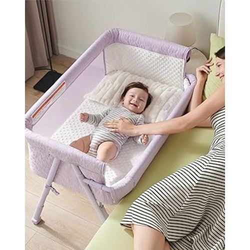 AirClub Bassinet Bedside Sleeper, Baby Crib for Newborn, Baby Bassinets Bedside Sleeper with 4 Auto-Lock & Adjustable Height, Breathable Mesh & Mattress, Bedside Bassinet