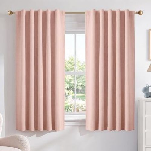 Blush Pink Total Blackout Curtains for Bedroom 63 Inch Long