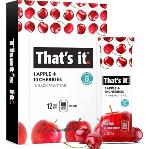 That's it. Apple + Cherry 100% Natural Real Fruit Bar, Best High Fiber Vegan, Gluten Free Healthy Snack, Paleo for Children & Adults, Non GMO No Sugar Added, No Preservatives Energy Food (12 Pack)
