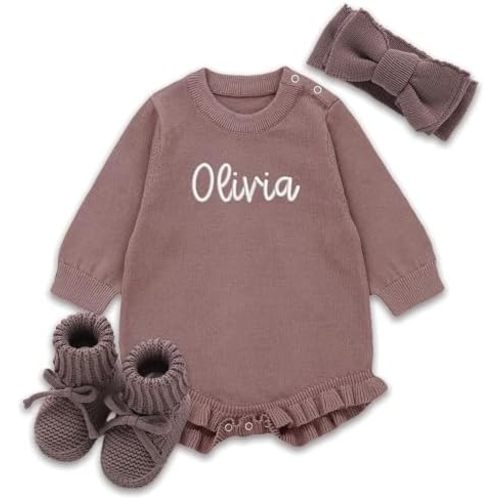Personalized Embroidered Knit Romper, Newborn Essentials, 100% Cotton, Gender Neutral Baby Clothes