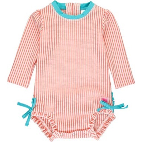 Girls Seersucker Long Sleeve UPF50+ One Piece Rash Guard, 3-6M