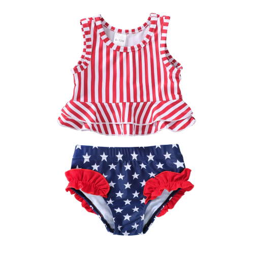 Younger Tree Toddler Baby Girls Summer Swimsuit Set Cute Striped Star 4th of July Swimwear Two-Piece Suit Beach Bikini for 18-24 Months