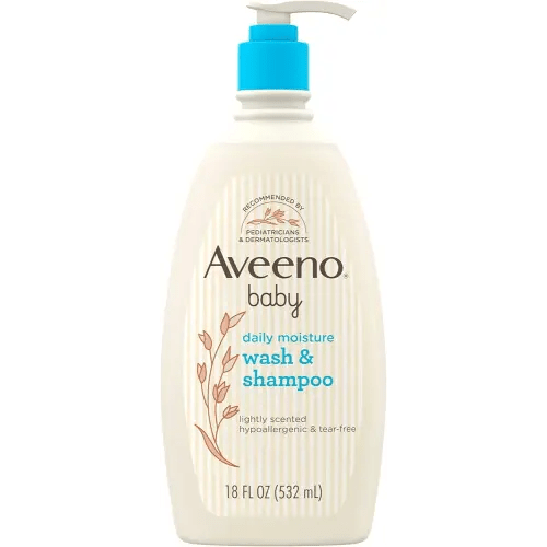 Aveeno Baby Daily Moisture Gentle Body Wash & Shampoo with Oat Extract, 2-in-1 Baby Bath Wash & Hair Shampoo, Tear- & Paraben-Free for Hair & Sensitive Skin, Lightly Scented, 18 fl. oz