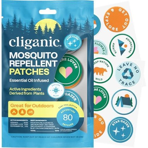 Cliganic Mosquito Repellent Stickers for Kids & Adults, Bug Patches, 80 Pk