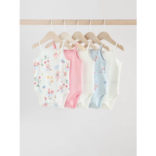 Cream Strawberry Bunny 5 Pack Vest Baby Bodysuits