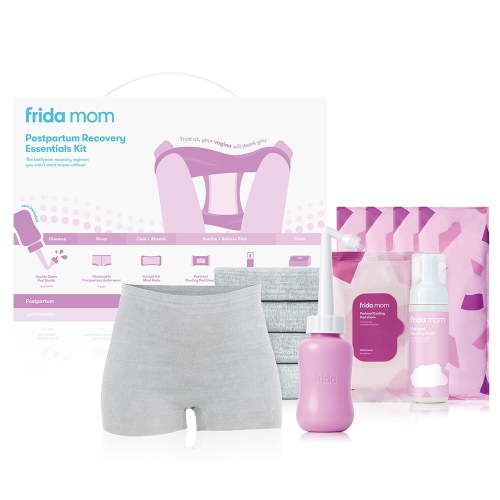 Frida Mom Postpartum Recovery Essentials Kit with Upside Down Peri Bottle, Labor Delivery Foam Care