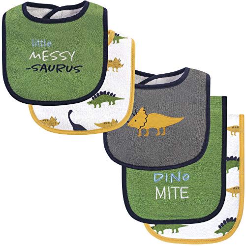 Hudson Baby Unisex Baby Cotton Terry Bib and Burp Cloth Set, Messysaurus, One Size