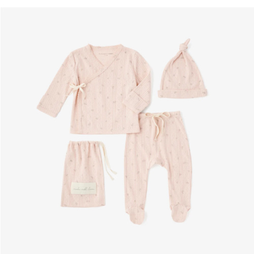 Blush Floral Organic Cotton Pointelle Layette 3 Pc Gift Set