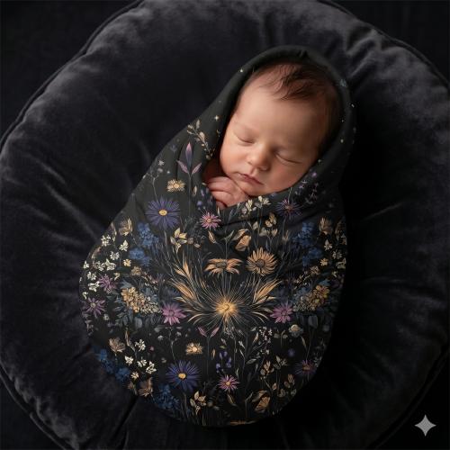 Moonlit Wildflower Baby Swaddle Blanket Night Sky Floral Nursery