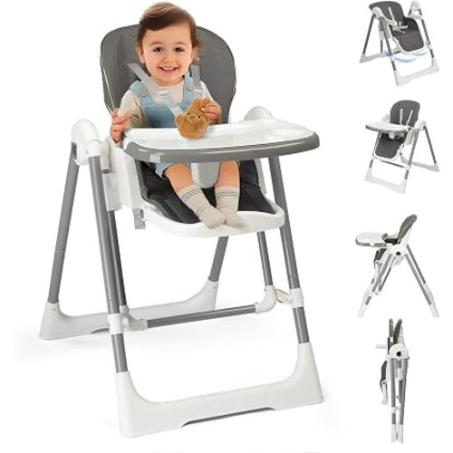 Ktaxon Foldable Baby High Chair, Adjustable Height Portable Highchair Grey
