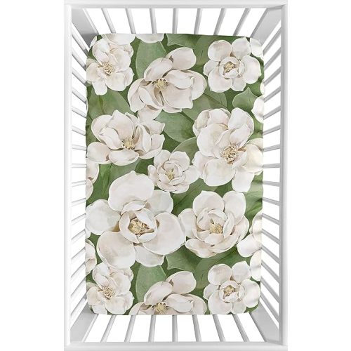 Sweet Jojo Designs Sage Green Boho Flower Floral Girl Fitted Mini Crib Sheet Baby Nursery Infant Newborn Bed Room Portable Pack n Play Mattress Shabby Chic Bohemian Watercolor Garden Nature Modern