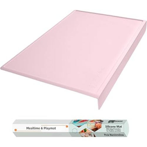 Silicone Placemats for Toddlers & Kids with Angle-Protective Safety Edge – Baby Placemats for Restaurants & Dining Table – Non-Slip & BPA-Free Food Mat – 1.5mm Thick, 18"x12", Marshmallow Pink