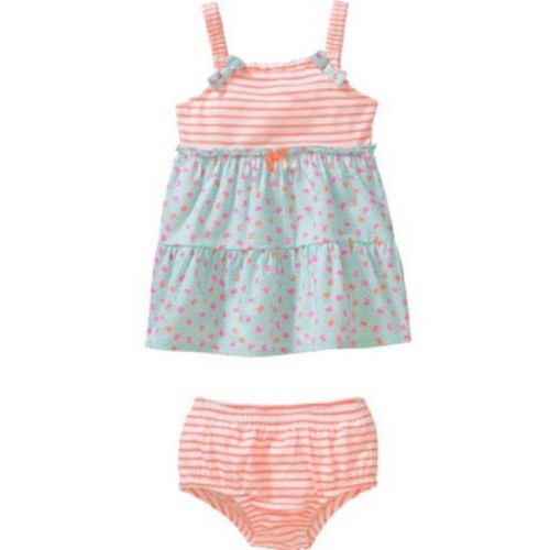 Healthtex Newborn Baby Girl Bow Detail Woven Dress w/ Diaper Cover, 2-Piece Set