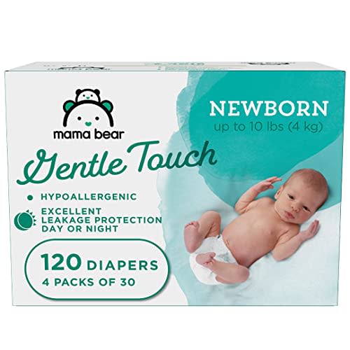 Amazon Brand - Mama Bear Gentle Touch Diapers, Hypoallergenic, Newborn, 30 Count (Pack of 4)