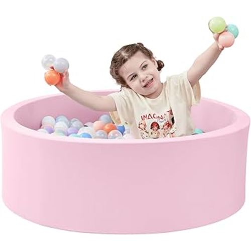 Ball Pit for Toddlers, 35.4"x 11.8" Foam Ball Pits, Indoor Soft Round Baby Playpen for Children, Ideal Gift for Toddlers, Pink, (Balls not Included)