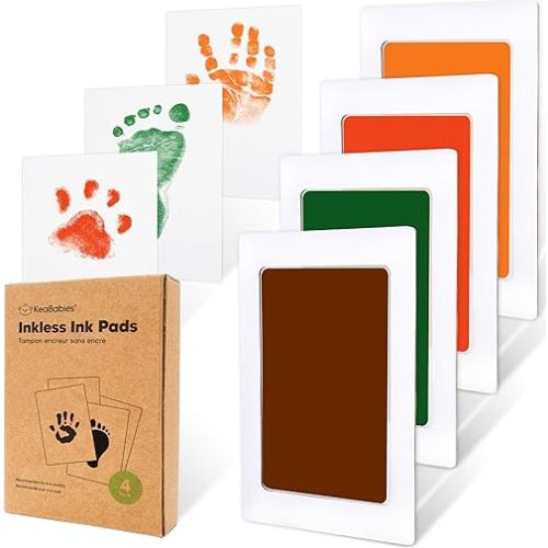 4pk Inkless Baby Hand and Footprint Kit, Mess Free Ink Pads (Autumn, R)