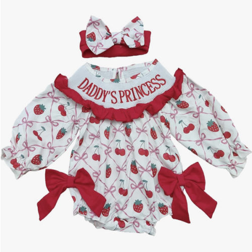 Newborn Baby Girl Smocked Romper - Bow pattern Ruffle Sleeve Bubble Bodysuit for Summer