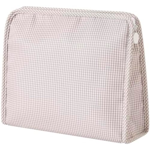 Gingham Check Makeup Bag with Chunky White Zipper(03Beige)