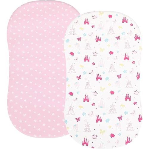 PHF Soft Bassinet Sheet Set, 2 Pack Silky Comfy Breathable Cradle Sheets for Baby Boys Girls, Univeral Fit for Most Oval Rectangle Cradle and Bassinet Mattress/Pad, Castle