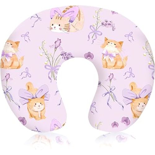 Nursing Pillow Cover, Ultra Soft Breastfeeding Pillow Covers for Newborn Baby Boys and Girls, Easy Removal and Machine Washable Slipcover, Pillowcase Only (Purple Flora & Cat)