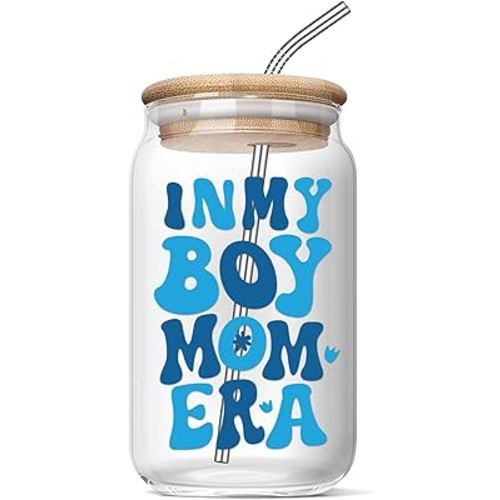 Christmas Boy Mom Gifts - Mothers Day Birthday Gifts for Boy Mama, Pregnant New Mom, Expecting Mother, Moms To Be, First Time Mommy - 16 Oz Coffee Glass Cups