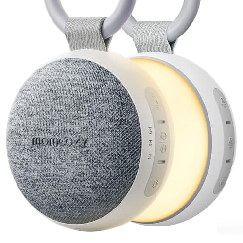 Momcozy Portable Sound Machine with Night Light, White Noise Sound Machine for Baby, 20 Soothing Sounds, Sound Therapy, Long-Lasting Power, Timer, Clips on Stroller, Grey