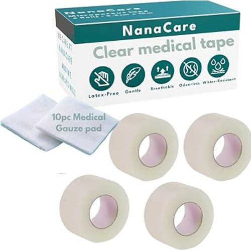 NanaCare Clear Medical Tape Waterproof, 4 Rolls - 1 inch x 10 yds