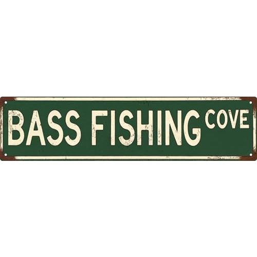 Bass Fishing Metal Sign 4x16 Inch Wall Decor for Home Bar for Man Cave & More Durable Metal Art for Sports Enthusiasts