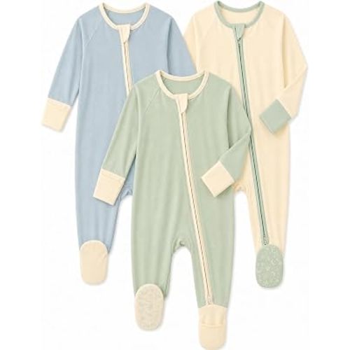 3 Packs Baby Footie Pajamas Viscose from Bamboo Sleepers 0-9 Months