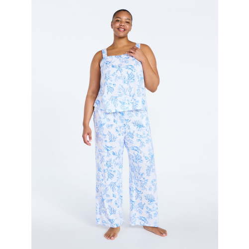 Joyspun Women's Wide Strap Cotton Tank Top and Pants Pajama Set, 2-Piece, Sizes XS-3X