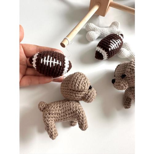 Crochet dog with football baby mobile, football nursery , cute gift for baby shower . 100% pure handmade.