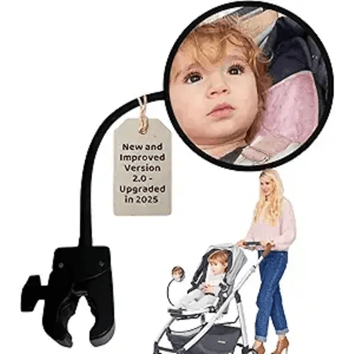 Stroller Mirror Upgraded Version 2.0- See Baby’s Face on Walks. Rear View Mirror for Prams and Strollers. Universal Stroller Accessory for Safety and Connection.