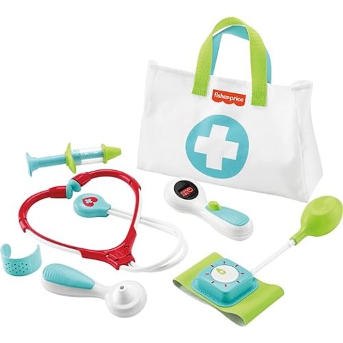 Fisher-Price Preschool Pretend Play Medical Kit 7-Piece Doctor Bag Dress Up Toys for Kids Ages 3+ Years - Standard Packaging