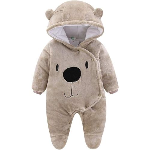 Baby Newborn Snowsuit Winter Hooded Footie Fleece Jumpsuit for Infant Girls Boys