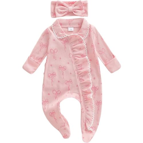 Ayalinggo Baby Girl Fall Winter Outfits - Knit Jumpsuit Ruffle Romper Coming Home Outfit (mitten cuff Jumpsuit Purple)