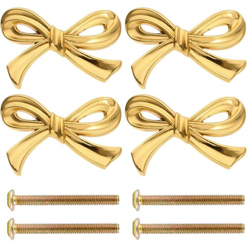 4 Pack Zinc Alloy Vintage Bow Shape Drawer Knobs Bow Storage Cabinet Knobs with Screws Bow Tie Dresser Knobs Bow Shaped Drawer Cupboard Pulls Decorative Knob for Wardrobe Dresser (Gold-4Pcs)