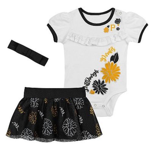Newborn White/Black Pittsburgh Pirates Sweet Catcher 3-Piece Bodysuit, Headband and Skirt Set