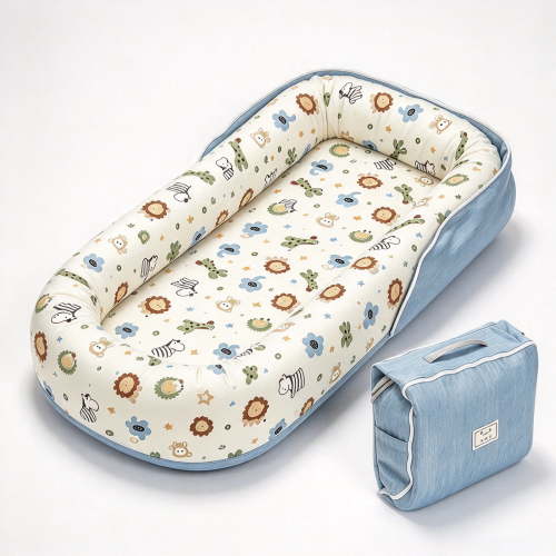 Loevin Baby Lounger for Newborn, Portable Breathable Infant Lounger for 0-12 Months Toddler for Home Travel Dual-Purpose (Animal Blue)