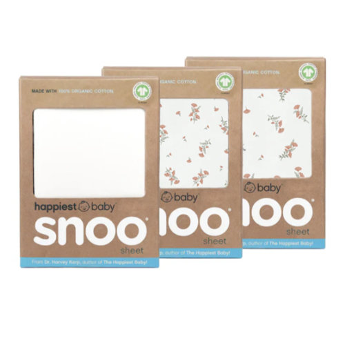 100% Organic Cotton Baby Bassinet Sheets for SNOO, Ivory Wildflowers
