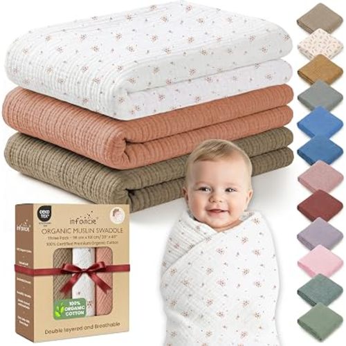 100% Organic Cotton 3 PK Baby Swaddle Blanket Girl Gift 38x40 in
