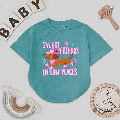 I've Got Friends In Low Places Baby Romper, Cowboy Dachshund Baby Outfit, Western Cowgirl Bodysuit, Country Baby Girl Gift