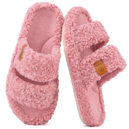 EverFoams Womens Fuzzy Open-toe Slippers Memory Foam Indoor House Shoes | Machine-washable, Gifts, Memory Foam, Anti-slip Sole, Lightweight, Indoor and Outdoor, Cozy