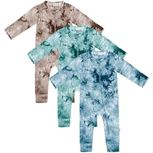 Baby Girls Boys Footless Romper 2 Way Zipper Soft Rayon Outfits, Outdoor Tie-dye Long Sleeve Clothes Jumpsuit
