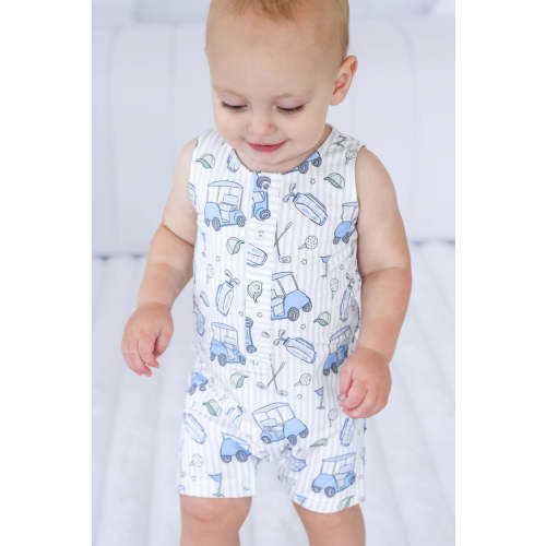 Sleeveless Snap Romper | Caddie Crew Blue