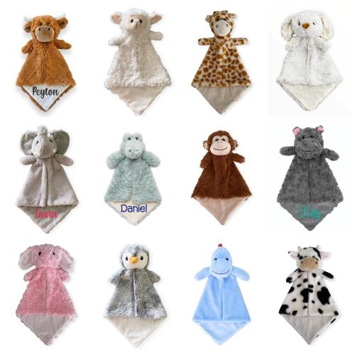 Personalized Cuddler Lovey for Babies & Kids – Custom Embroidered Name | Soft Plush Animal Security Blanket | Baby Shower Gift | 12 Options