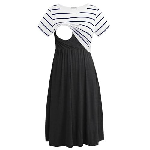 Smallshow Women's Short Sleeve Patchwork Nursing Dresses for Breastfeeding