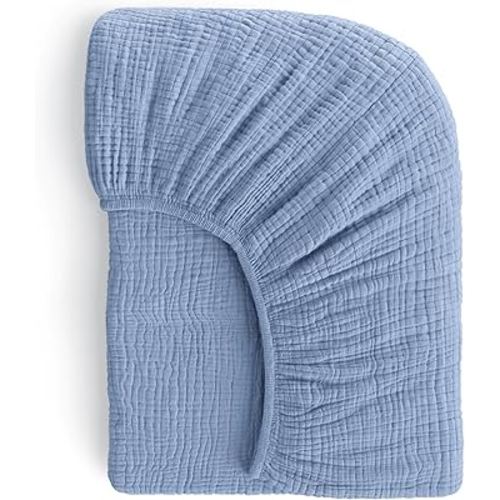 Muslin Crib Sheets, 100% Organic Cotton, Breathable and Ultra-Soft, Standard Crib Sheet Mattress (28"x 52") for Girls and Boys, Neutral Fitted Baby Crib Sheet (Blue)